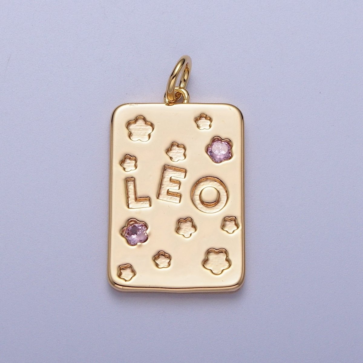 Pretty Gold Zodiac Cham Square Tag Horoscope Charm with Pink Cz Star | A-267-A-278 - DLUXCA