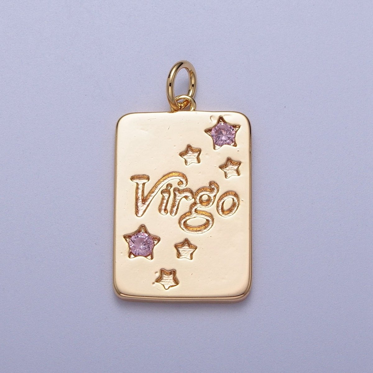 Pretty Gold Zodiac Cham Square Tag Horoscope Charm with Pink Cz Star | A-267-A-278 - DLUXCA