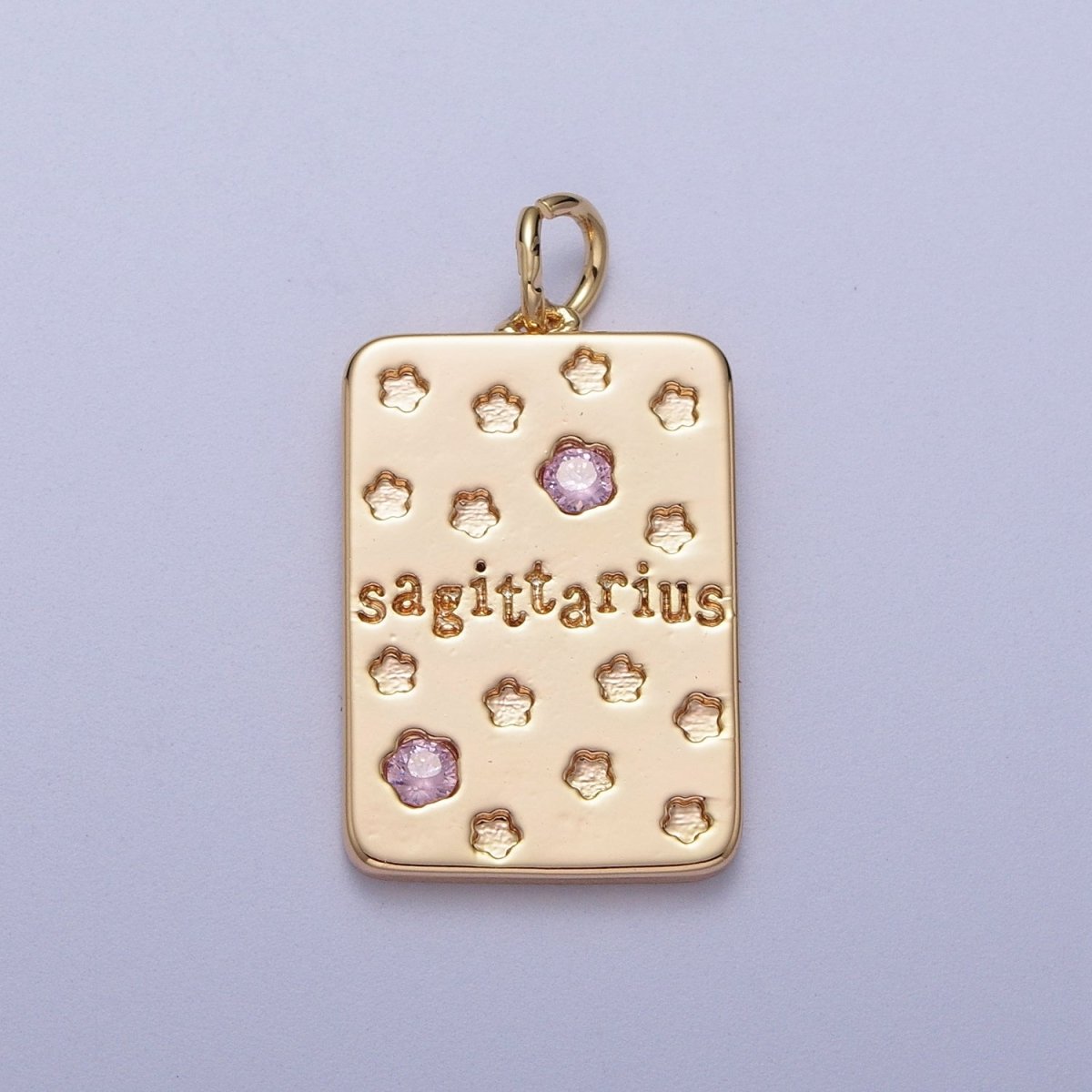 Pretty Gold Zodiac Cham Square Tag Horoscope Charm with Pink Cz Star | A-267-A-278 - DLUXCA