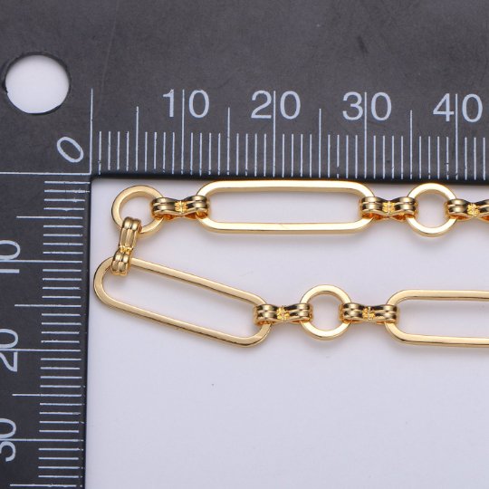 Products 24K Gold Filled Rolo Infinity Long and Short Chain by Yard, Link Cable Elongated Chain, Wholesale Roll Chain, Unique Chain | ROLL-372 Clearance Pricing - DLUXCA