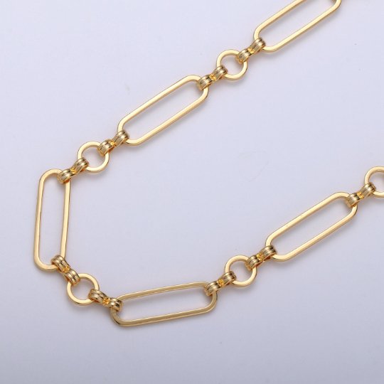 Products 24K Gold Filled Rolo Infinity Long and Short Chain by Yard, Link Cable Elongated Chain, Wholesale Roll Chain, Unique Chain | ROLL-372 Clearance Pricing - DLUXCA