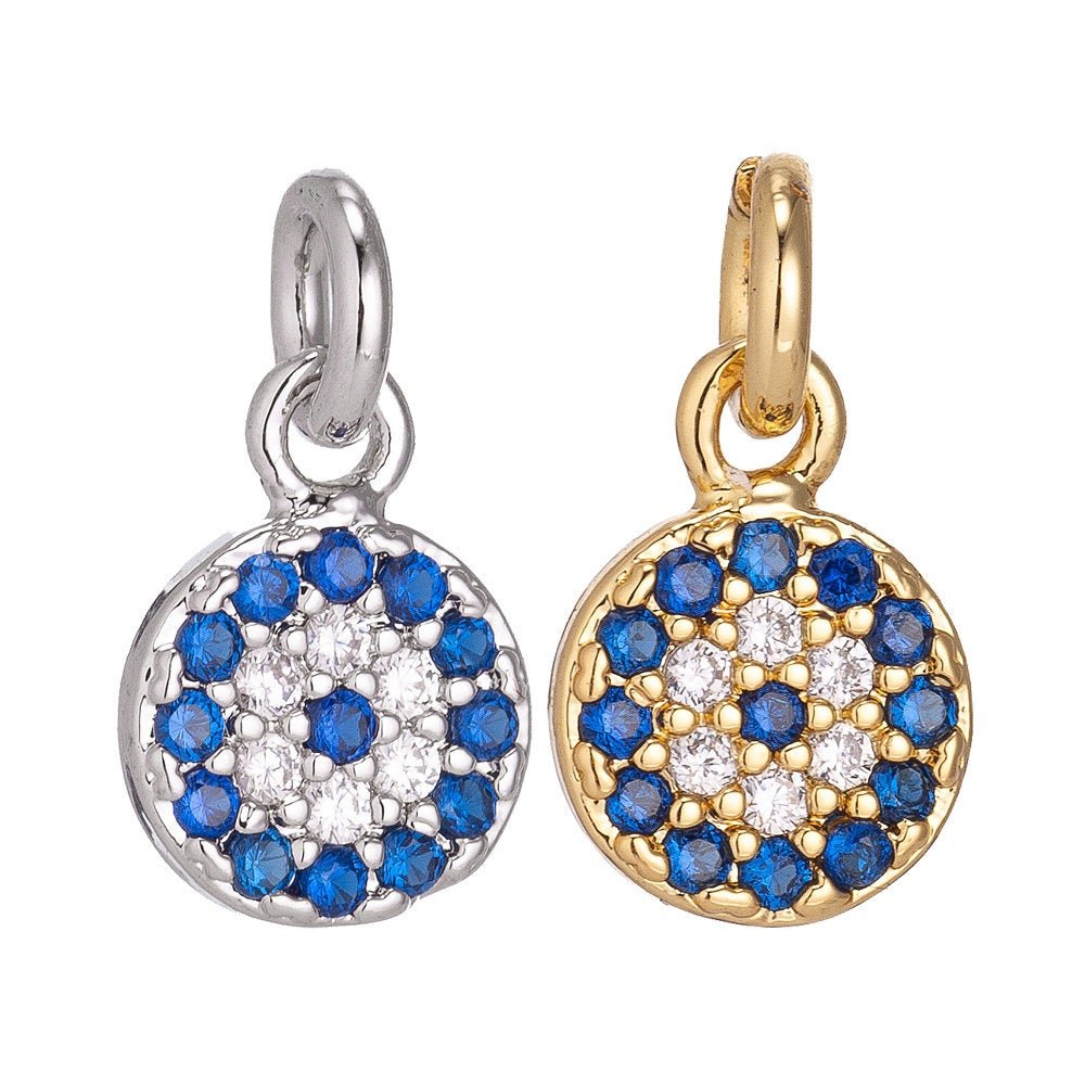 Products Dainty Tiny 18k Gold Fill / White Gold Coin Round Charm Pave CZ Cubic Zirconia pendant for Earring, Necklace, Bracelet Jewelry Making Supply C-160 - DLUXCA