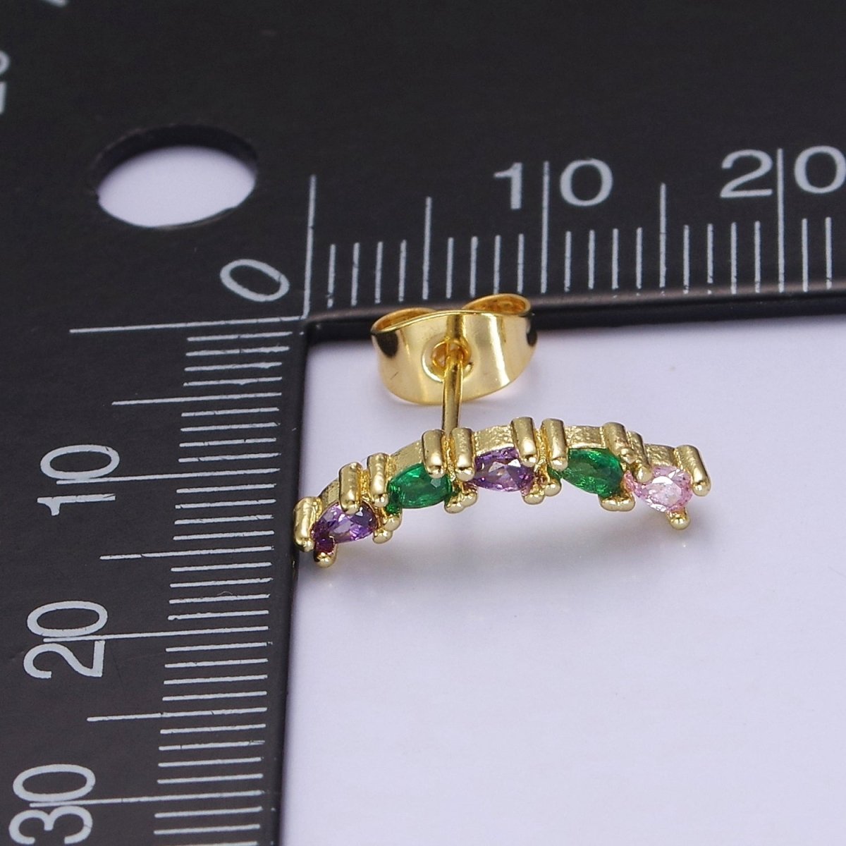 Purple Emerald Green Cz Tear Drop Stud Earring Dainty Earring V-111 - DLUXCA