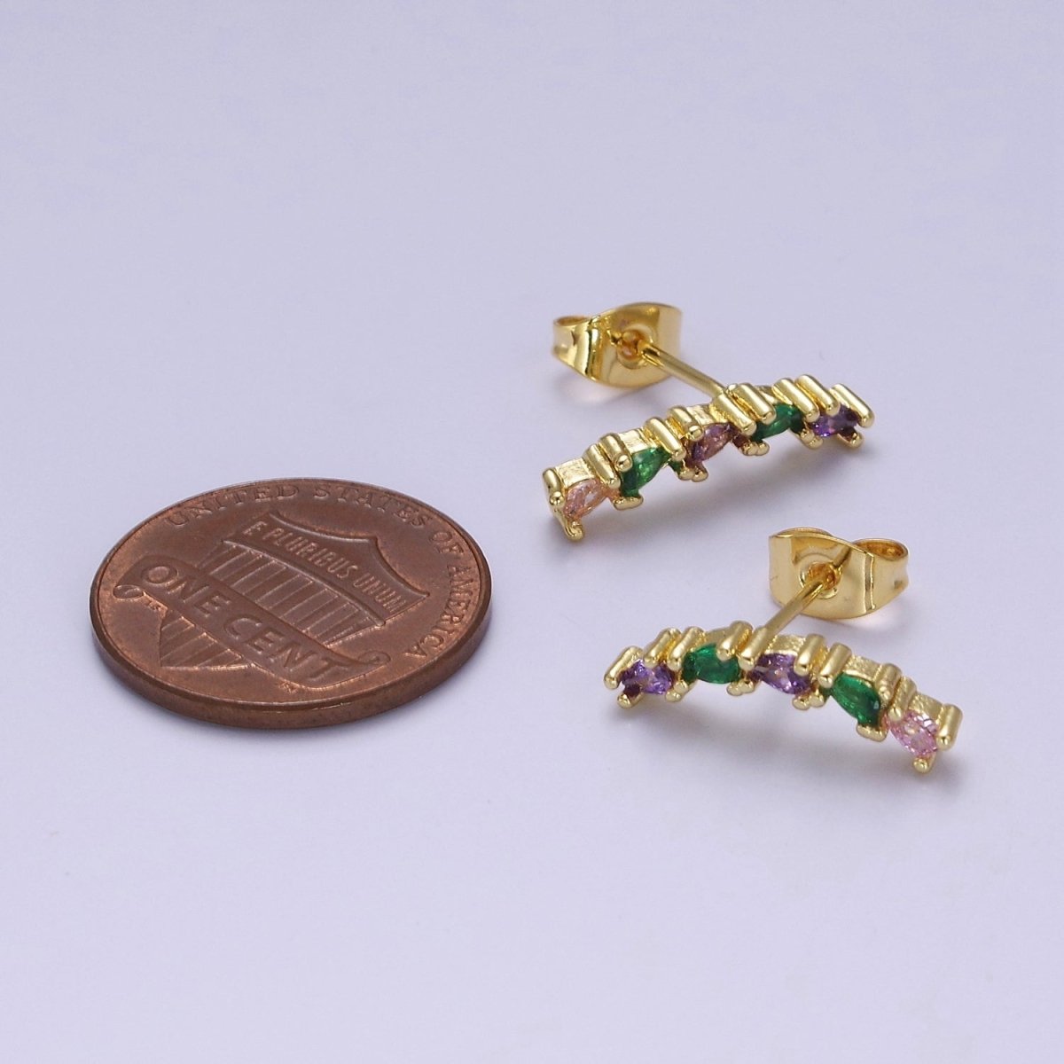 Purple Emerald Green Cz Tear Drop Stud Earring Dainty Earring V-111 - DLUXCA