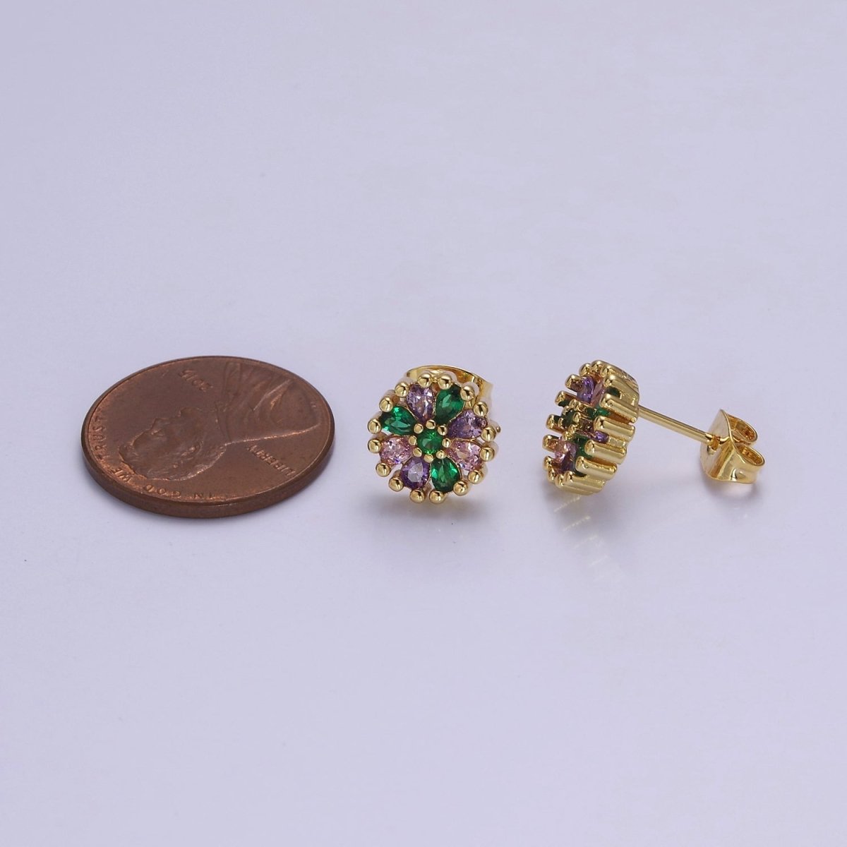 Purple Green Cz Sun Flower Stud Earring V-115 - DLUXCA