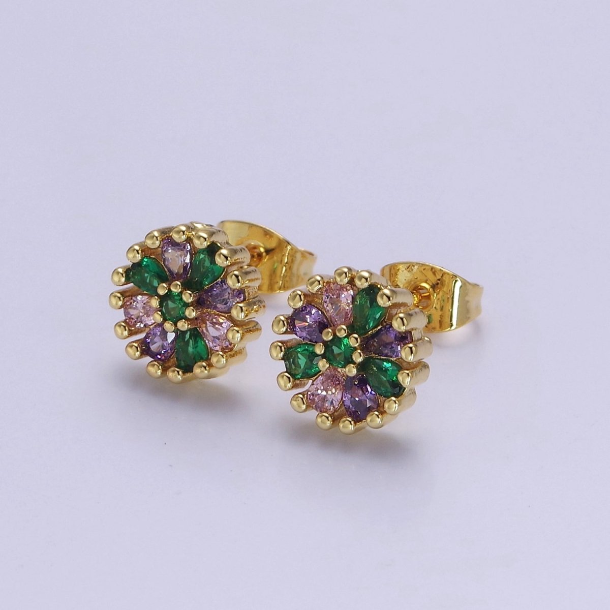 Purple Green Cz Sun Flower Stud Earring V-115 - DLUXCA
