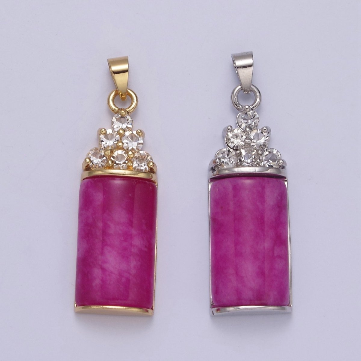 Purple Jade Pendant Vintage Design Micro Pave Silver Drop Charm for Necklace W-634 W-635 - DLUXCA