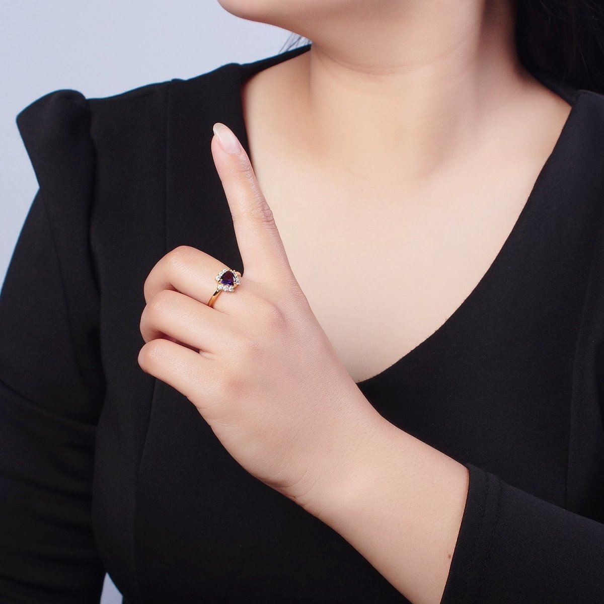 Purple / Teal Triangle Micro Pave Cubic Zirconia Promise Ring O-784 O-785 - DLUXCA