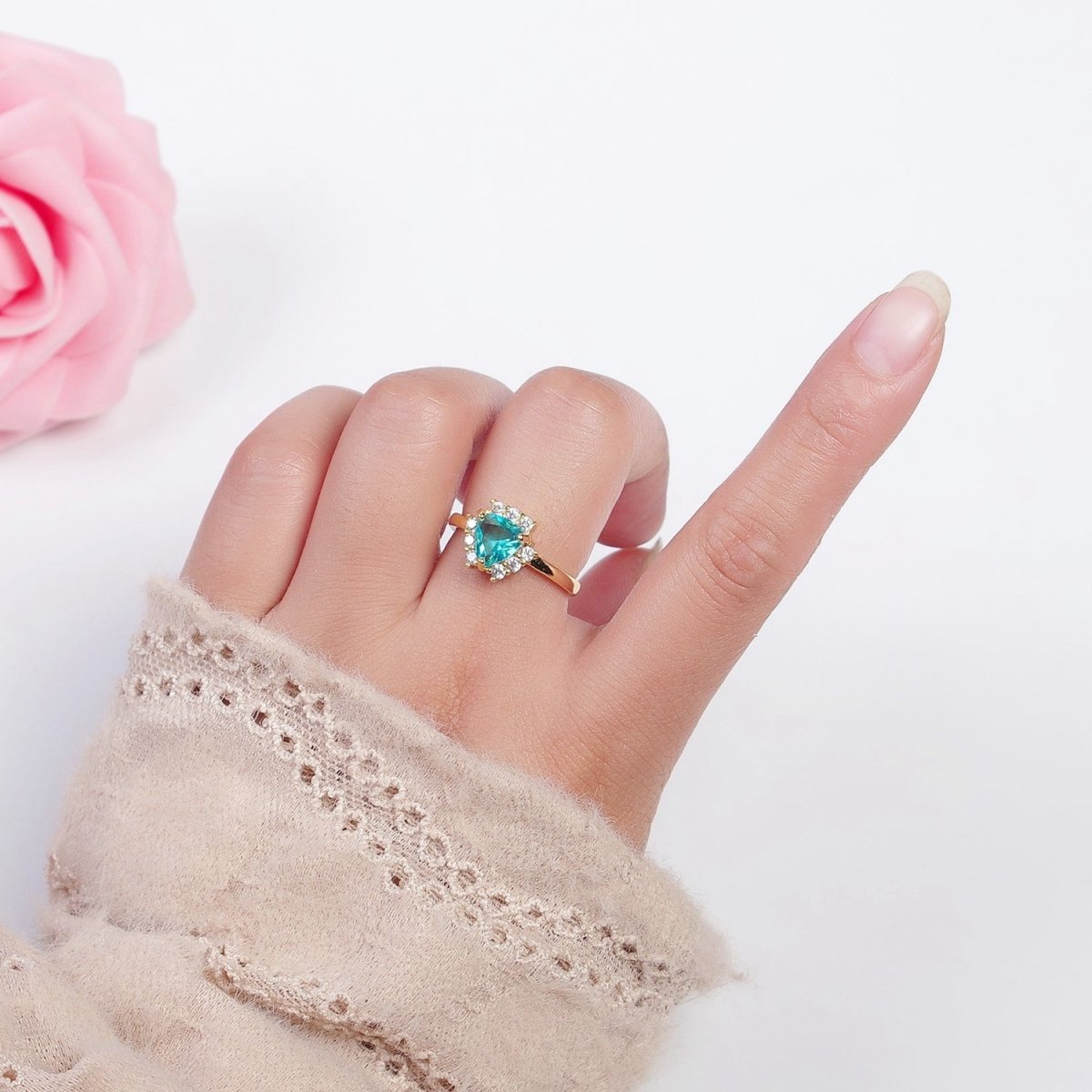 Purple / Teal Triangle Micro Pave Cubic Zirconia Promise Ring O-784 O-785 - DLUXCA