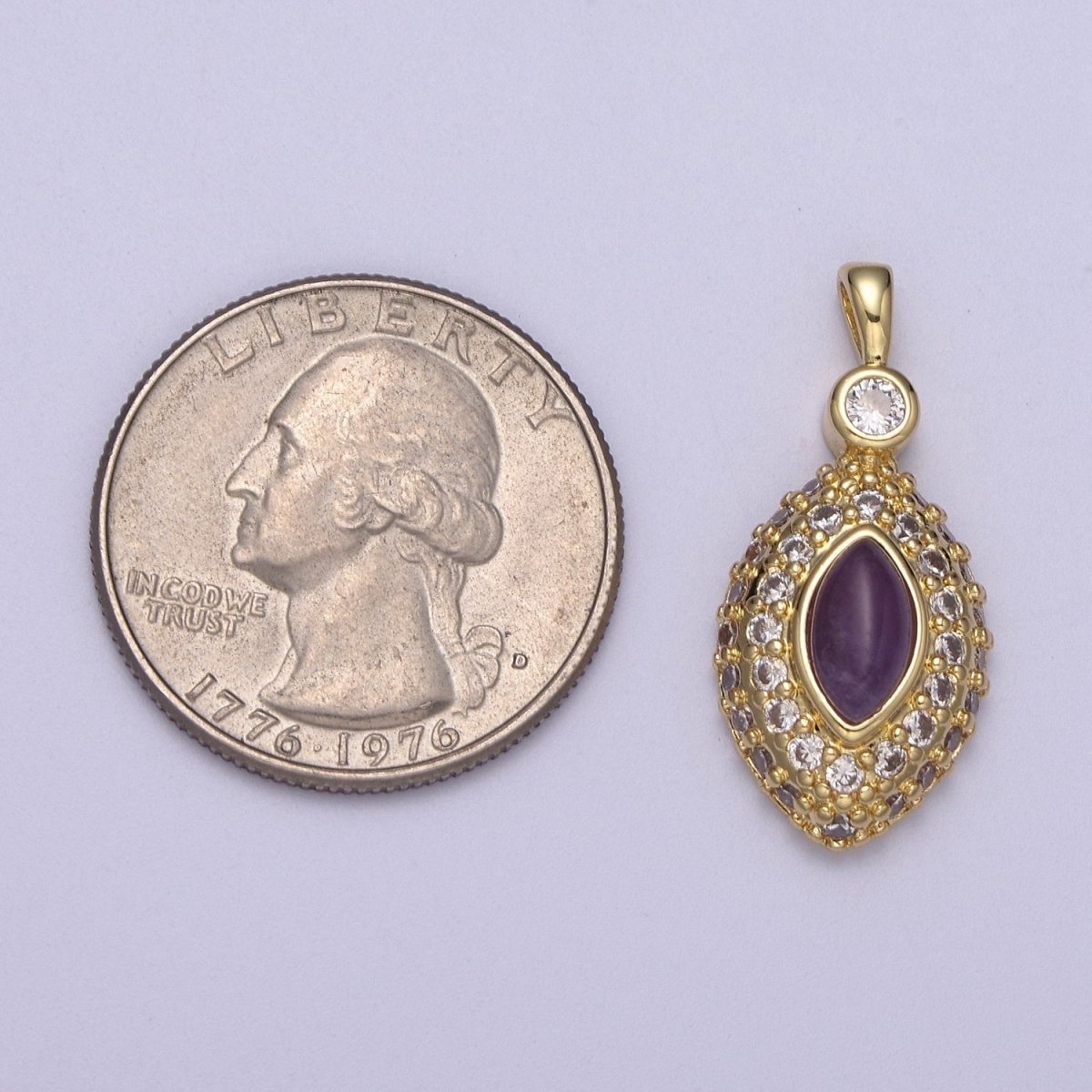 Purple Tiger Eye Pendant Eye Charm with Lavender Cubic Zirconia for Necklace H-340 - DLUXCA