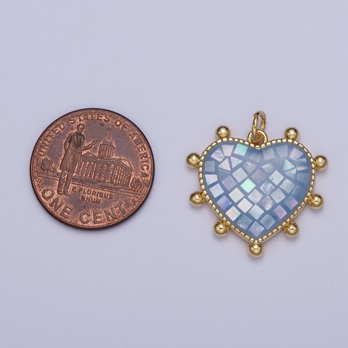 Purple, White, Pink, Teal, Green, Blue Shell Opal Beaded Heart Love Charm For Jewelry Making AG-062~AG-067 - DLUXCA