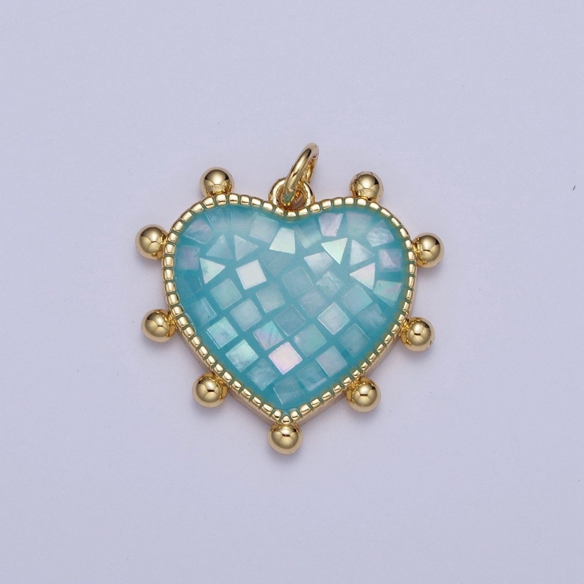 Purple, White, Pink, Teal, Green, Blue Shell Opal Beaded Heart Love Charm For Jewelry Making AG-062~AG-067 - DLUXCA
