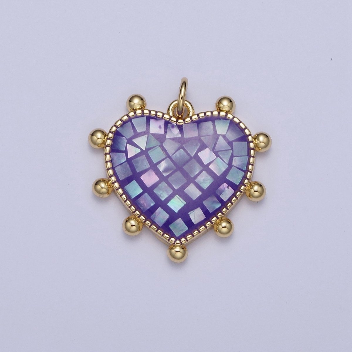 Purple, White, Pink, Teal, Green, Blue Shell Opal Beaded Heart Love Charm For Jewelry Making AG-062~AG-067 - DLUXCA
