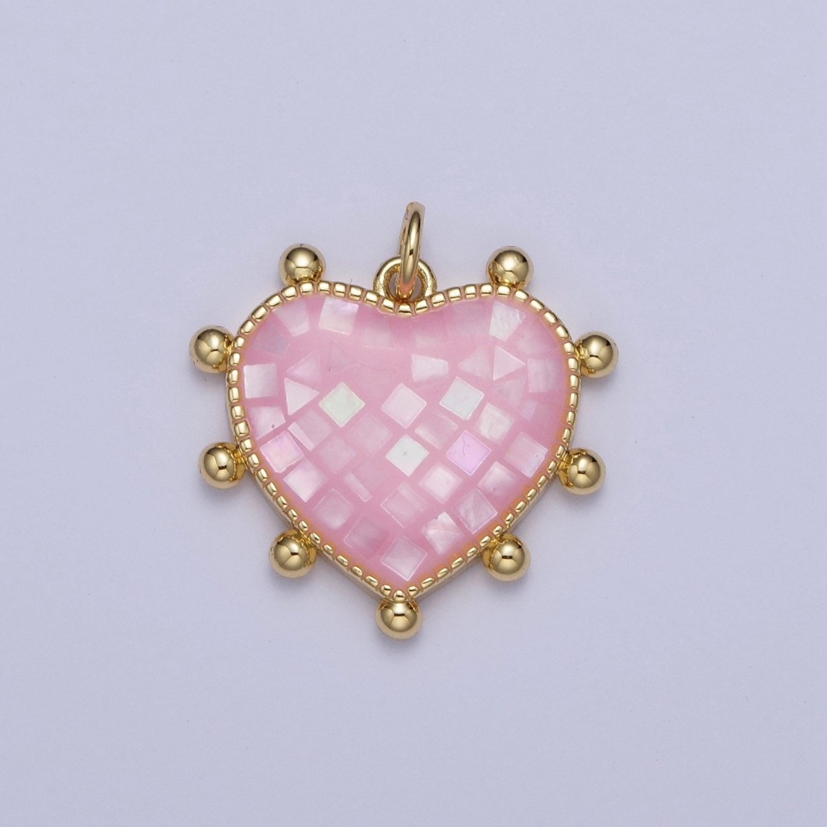 Purple, White, Pink, Teal, Green, Blue Shell Opal Beaded Heart Love Charm For Jewelry Making AG-062~AG-067 - DLUXCA