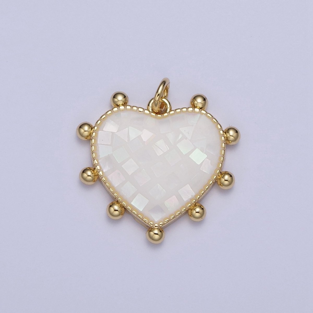 Purple, White, Pink, Teal, Green, Blue Shell Opal Beaded Heart Love Charm For Jewelry Making AG-062~AG-067 - DLUXCA