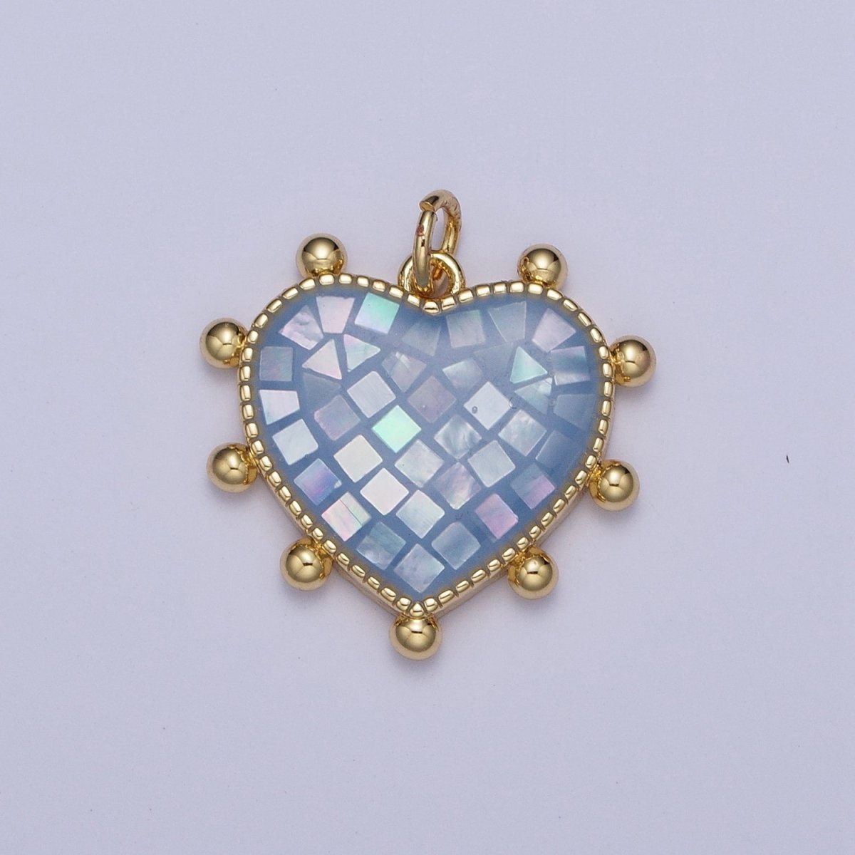 Purple, White, Pink, Teal, Green, Blue Shell Opal Beaded Heart Love Charm For Jewelry Making AG-062~AG-067 - DLUXCA