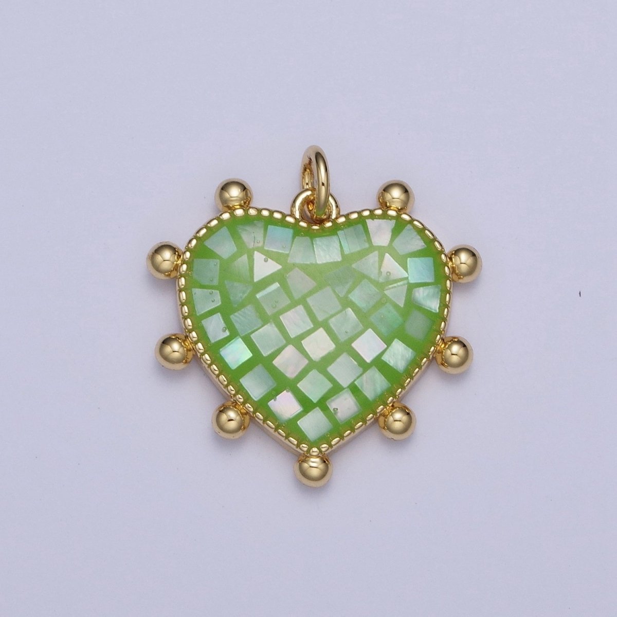Purple, White, Pink, Teal, Green, Blue Shell Opal Beaded Heart Love Charm For Jewelry Making AG-062~AG-067 - DLUXCA