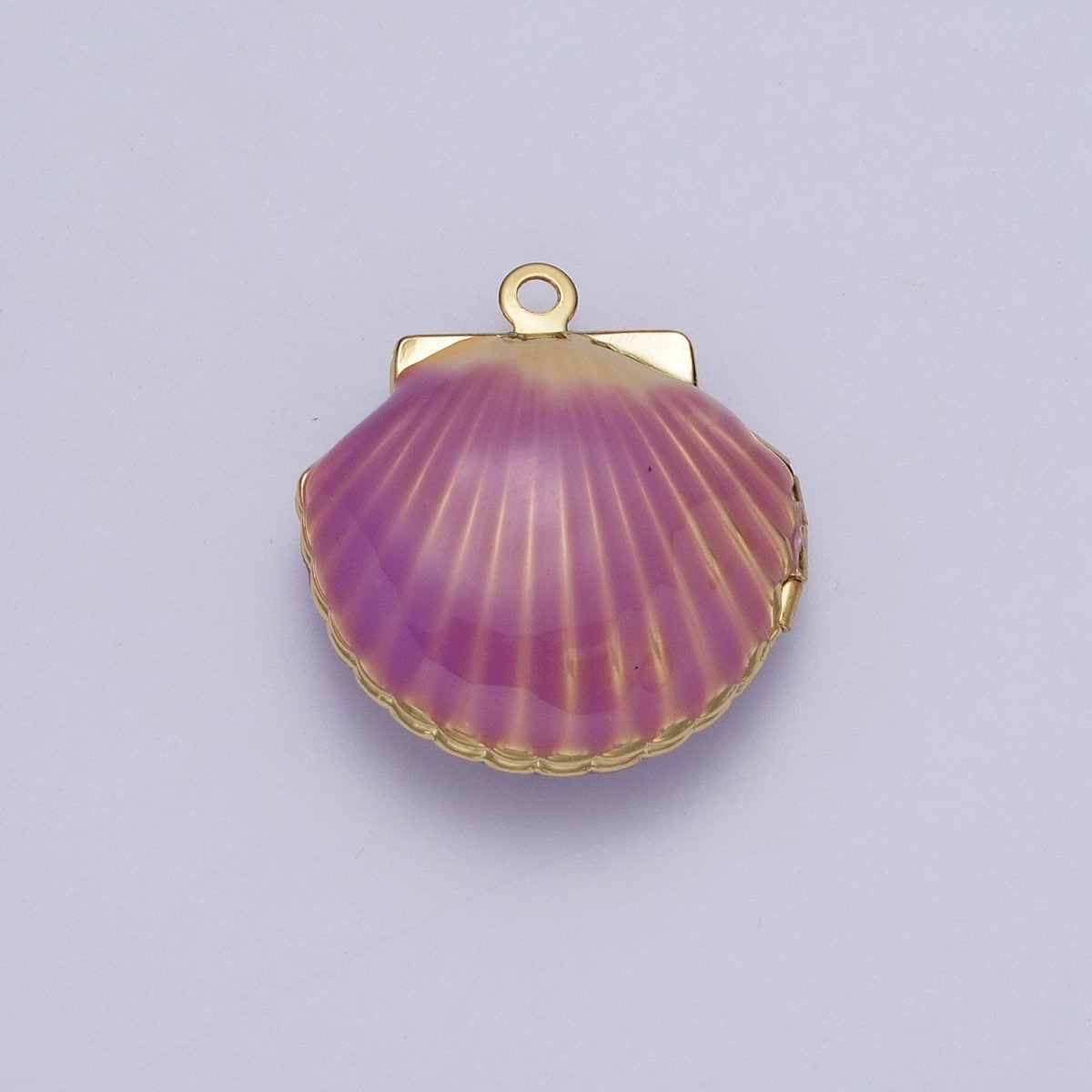 Purple/Teal Enamel Clam Sea Shell Gold Locket Charm For Beach Jewelry AG-028 AG-029 - DLUXCA