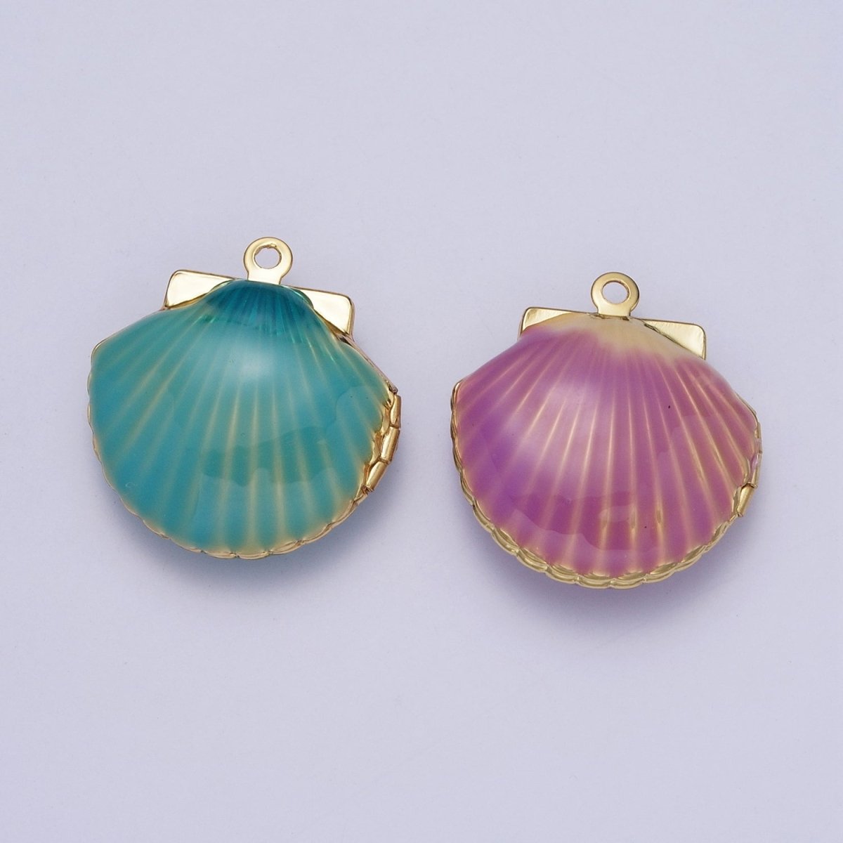 Purple/Teal Enamel Clam Sea Shell Gold Locket Charm For Beach Jewelry AG-028 AG-029 - DLUXCA