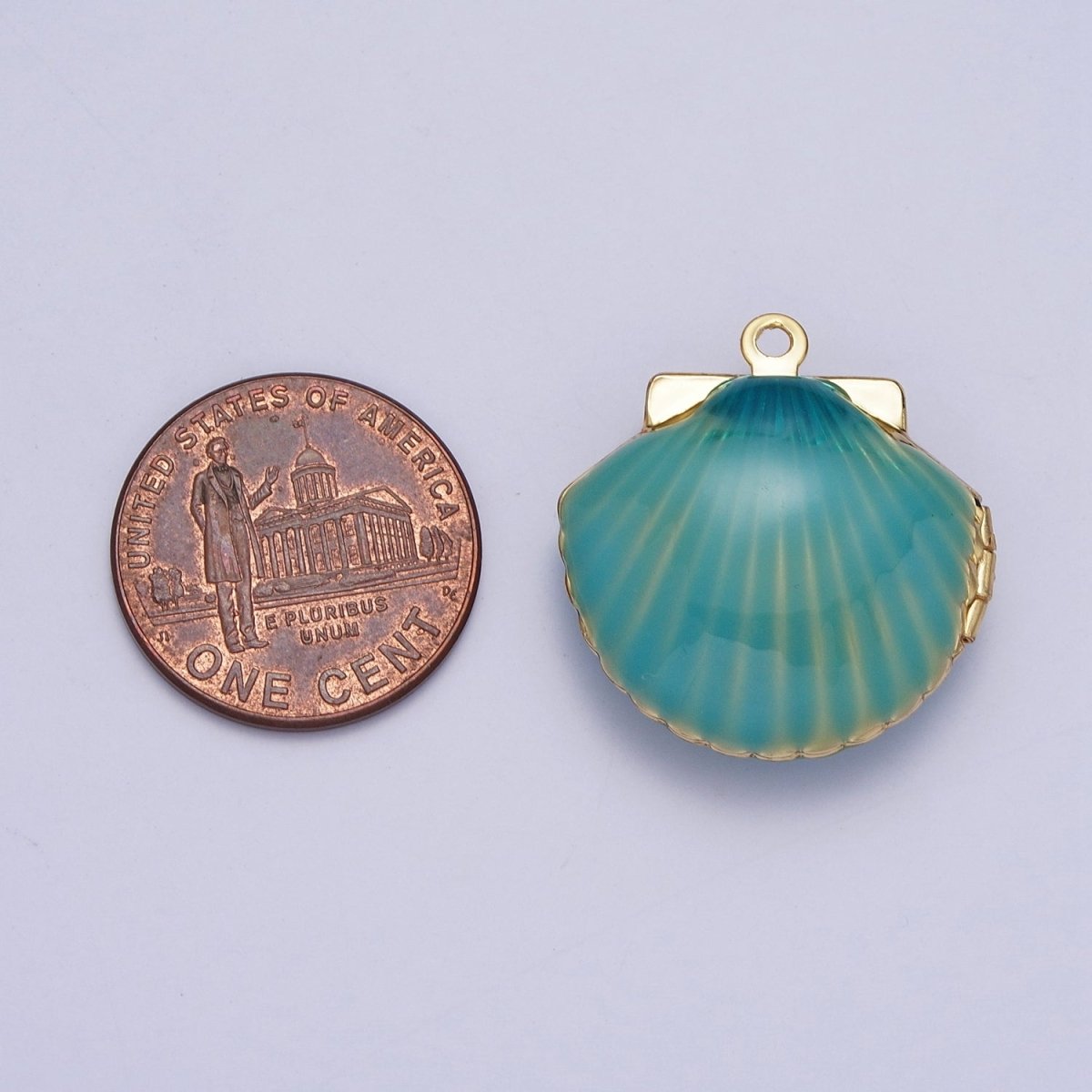 Purple/Teal Enamel Clam Sea Shell Gold Locket Charm For Beach Jewelry AG-028 AG-029 - DLUXCA