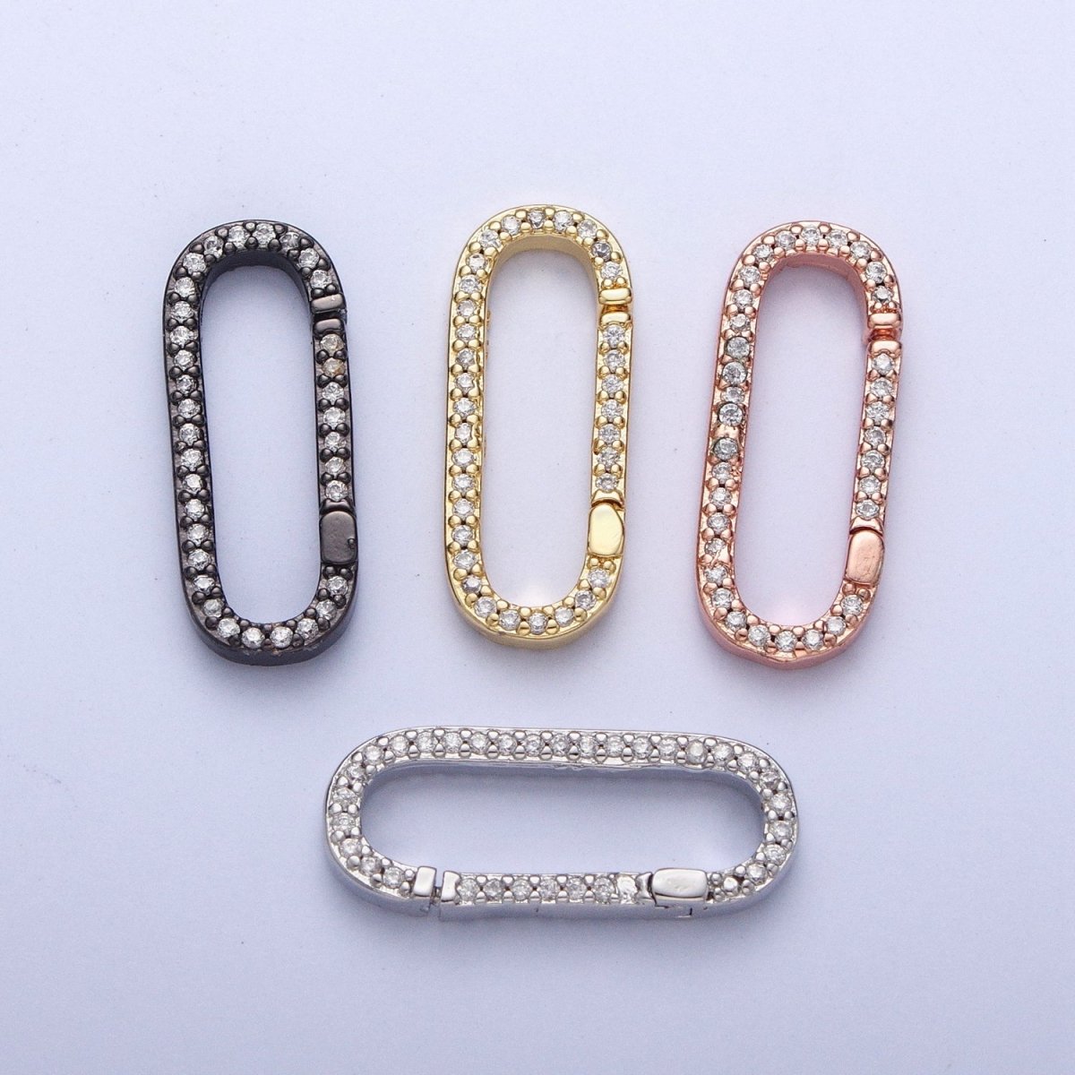 Push Gate Ring Gold Filled Micro Pace CZ Long Oval Spring Gate Clasps For DIY Jewelry Making in Gold, Silver, Rose Gold, Black L-854 L-855 L-856 L-857 - DLUXCA