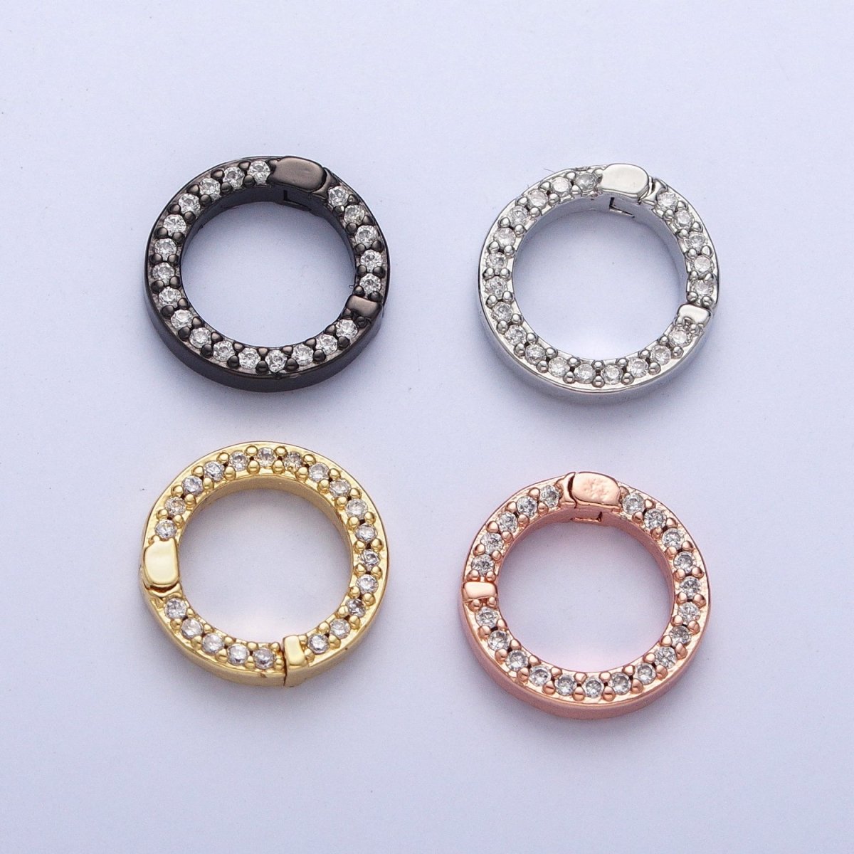 Push Gate Ring Gold Filled Micro Pave CZ 11mm Round Spring Gate Clasps For DIY Jewelry Charm Holder in Gold, Silver, Rose Gold, Black L-862 L-863 L-864 L-865 - DLUXCA