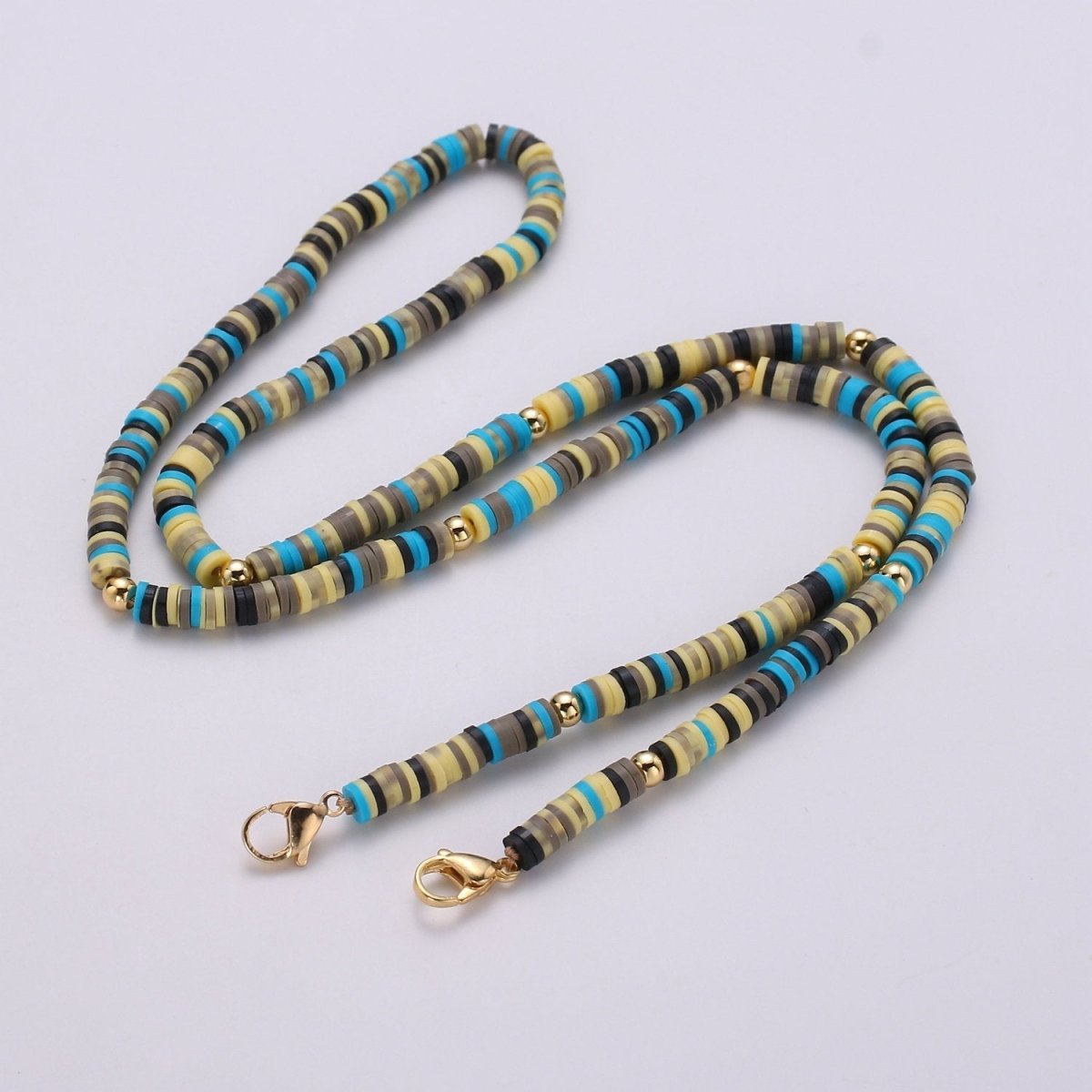 Rainbow Beaded Mask Chain Lanyard - Face Mask Chain - Face Mask Necklace - Heishi Rainbow, Blue Brown Mask Holder Handmade Jewelry Gift, FMHC-08 - DLUXCA