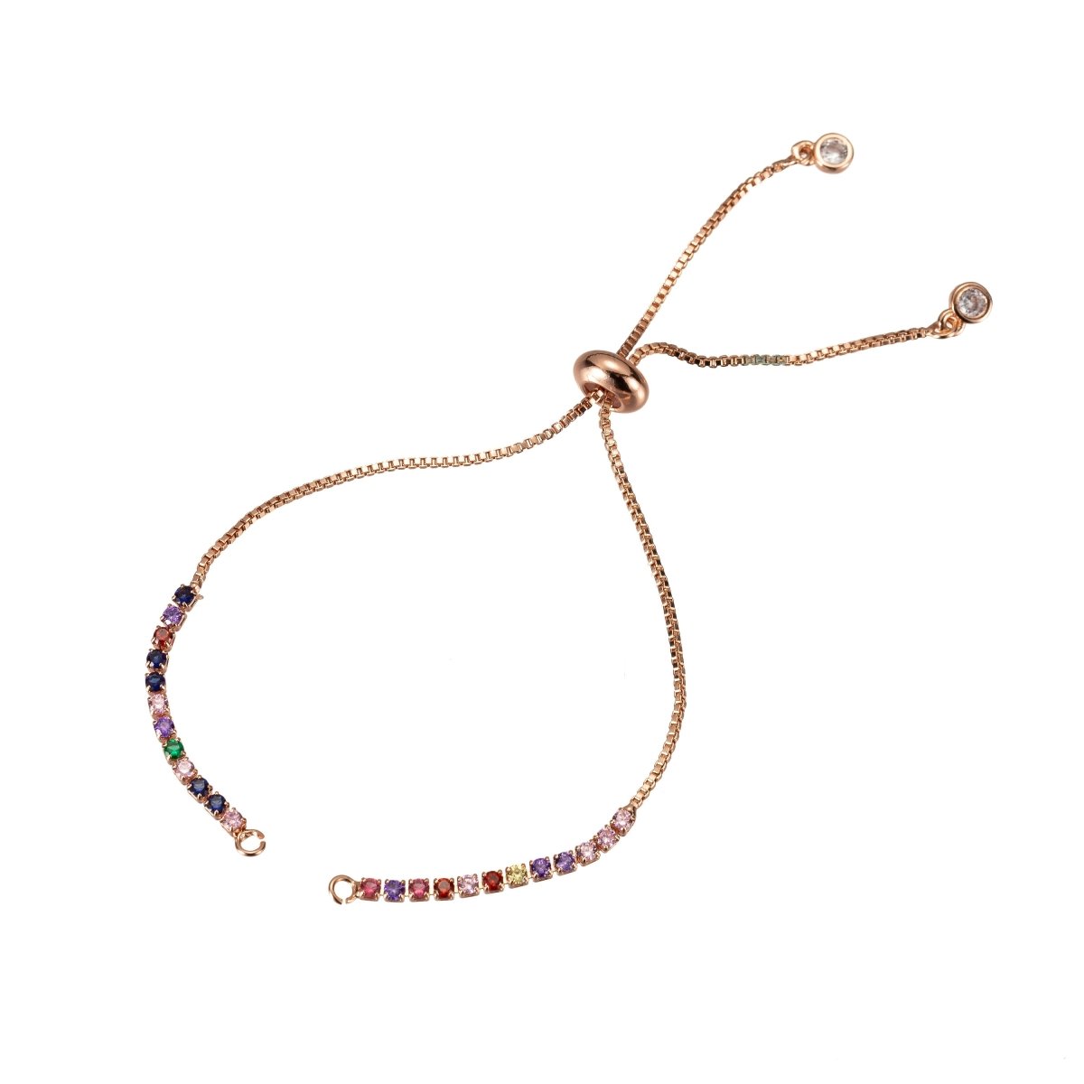 Rainbow Color CZ Adjustable Gold Filled bracelet Half semi finished with rubber stopper bolo bracelets Tennis bracelet Box Chain Wholesale K-508 - K-510 K-754 - DLUXCA