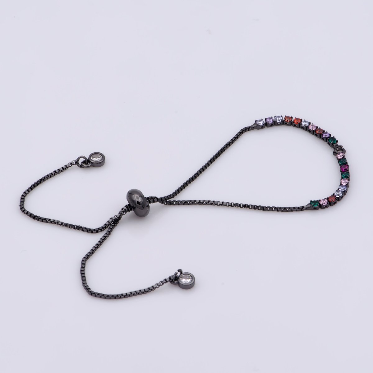 Rainbow Color CZ Adjustable Gold Filled bracelet Half semi finished with rubber stopper bolo bracelets Tennis bracelet Box Chain Wholesale K-508 - K-510 K-754 - DLUXCA