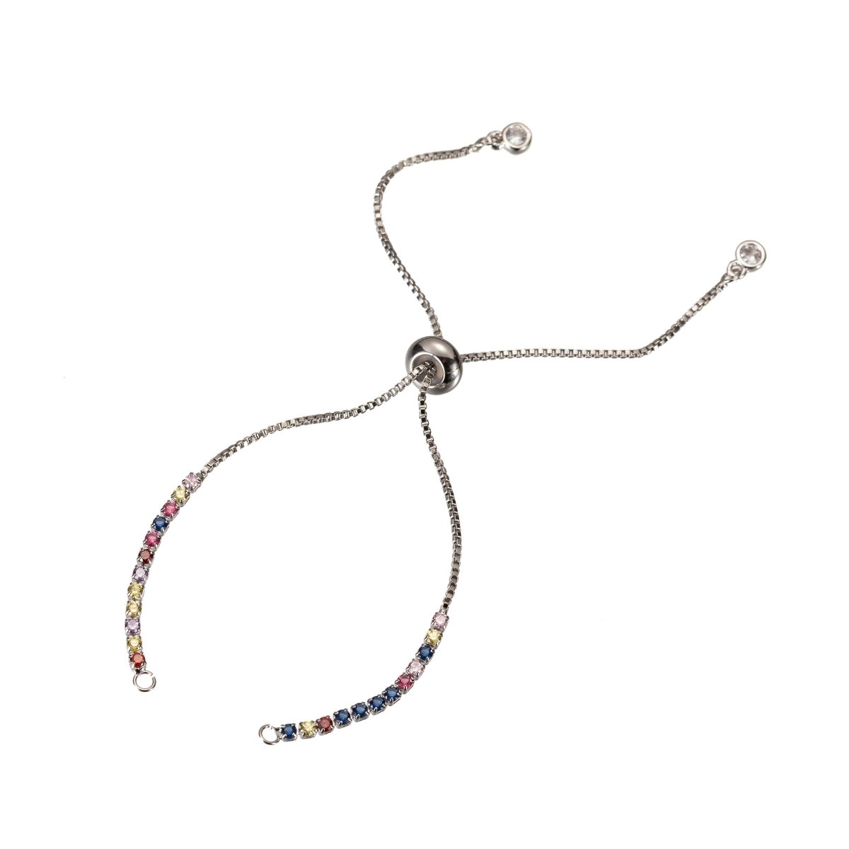 Rainbow Color CZ Adjustable Gold Filled bracelet Half semi finished with rubber stopper bolo bracelets Tennis bracelet Box Chain Wholesale K-508 - K-510 K-754 - DLUXCA