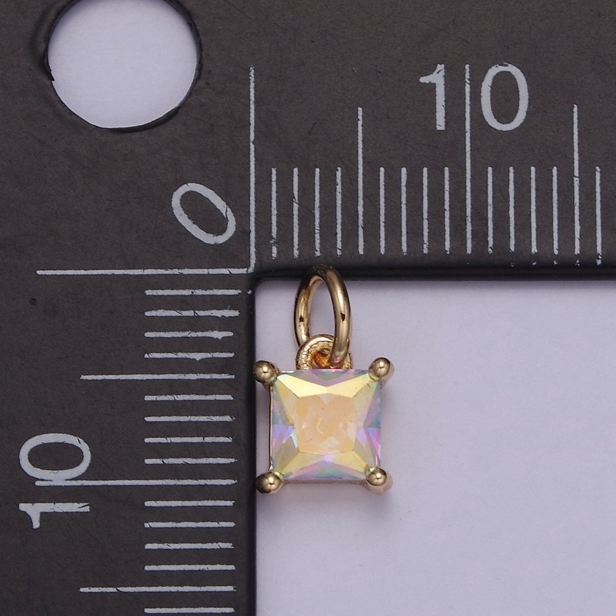 Rainbow Cubic Zirconia AB Aurora Borealis dangle Square Charm 14k yellow gold filled boutique jewelry Supply E-421 E-652 - DLUXCA