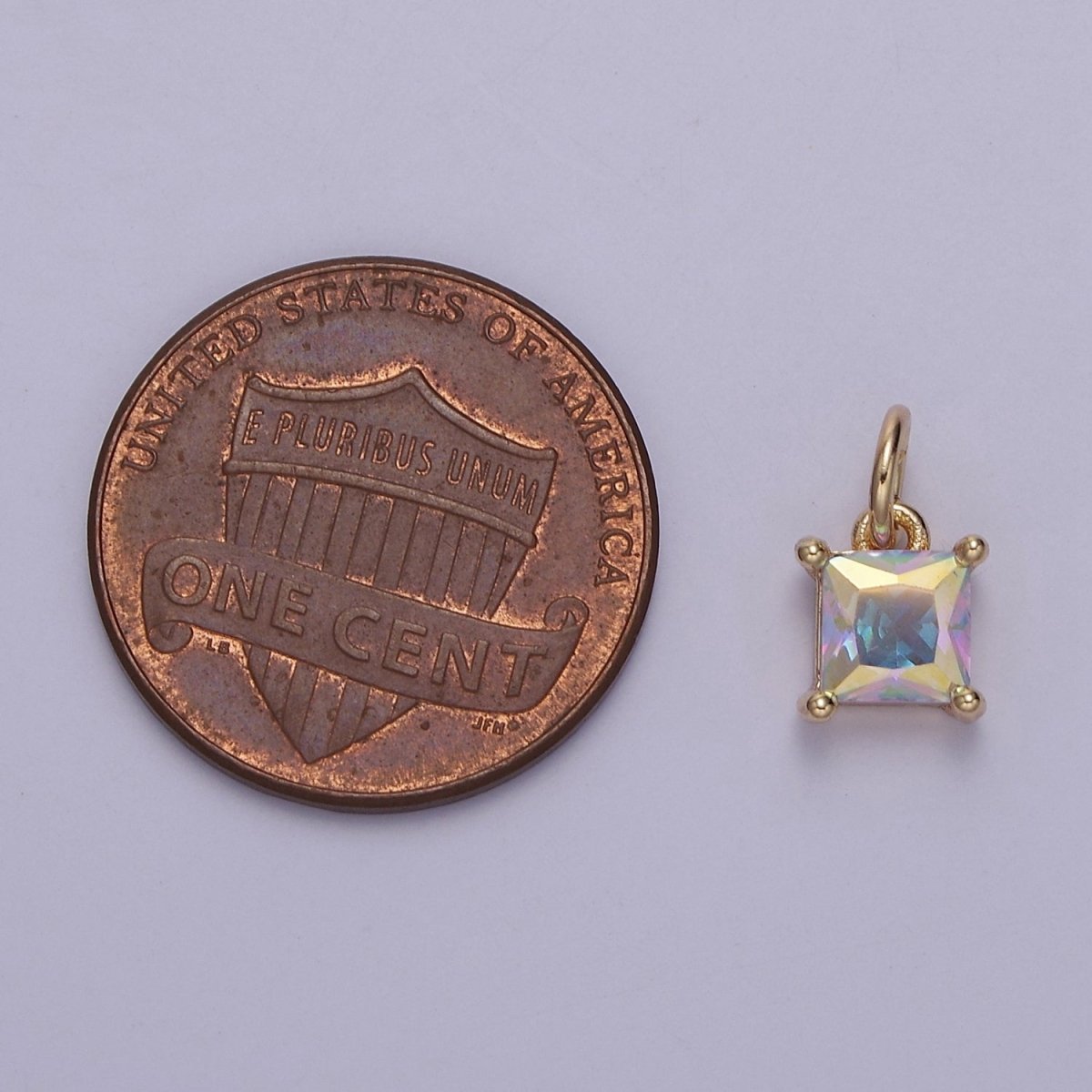 Rainbow Cubic Zirconia AB Aurora Borealis dangle Square Charm 14k yellow gold filled boutique jewelry Supply E-421 E-652 - DLUXCA