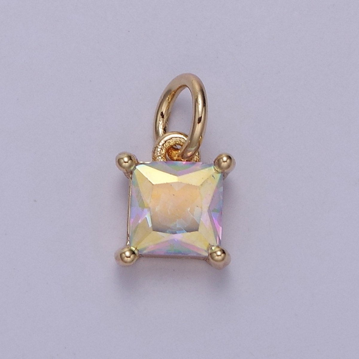 Rainbow Cubic Zirconia AB Aurora Borealis dangle Square Charm 14k yellow gold filled boutique jewelry Supply E-421 E-652 - DLUXCA