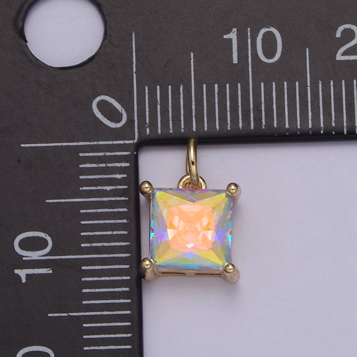 Rainbow Cubic Zirconia AB Aurora Borealis dangle Square Charm 14k yellow gold filled boutique jewelry Supply E-421 E-652 - DLUXCA