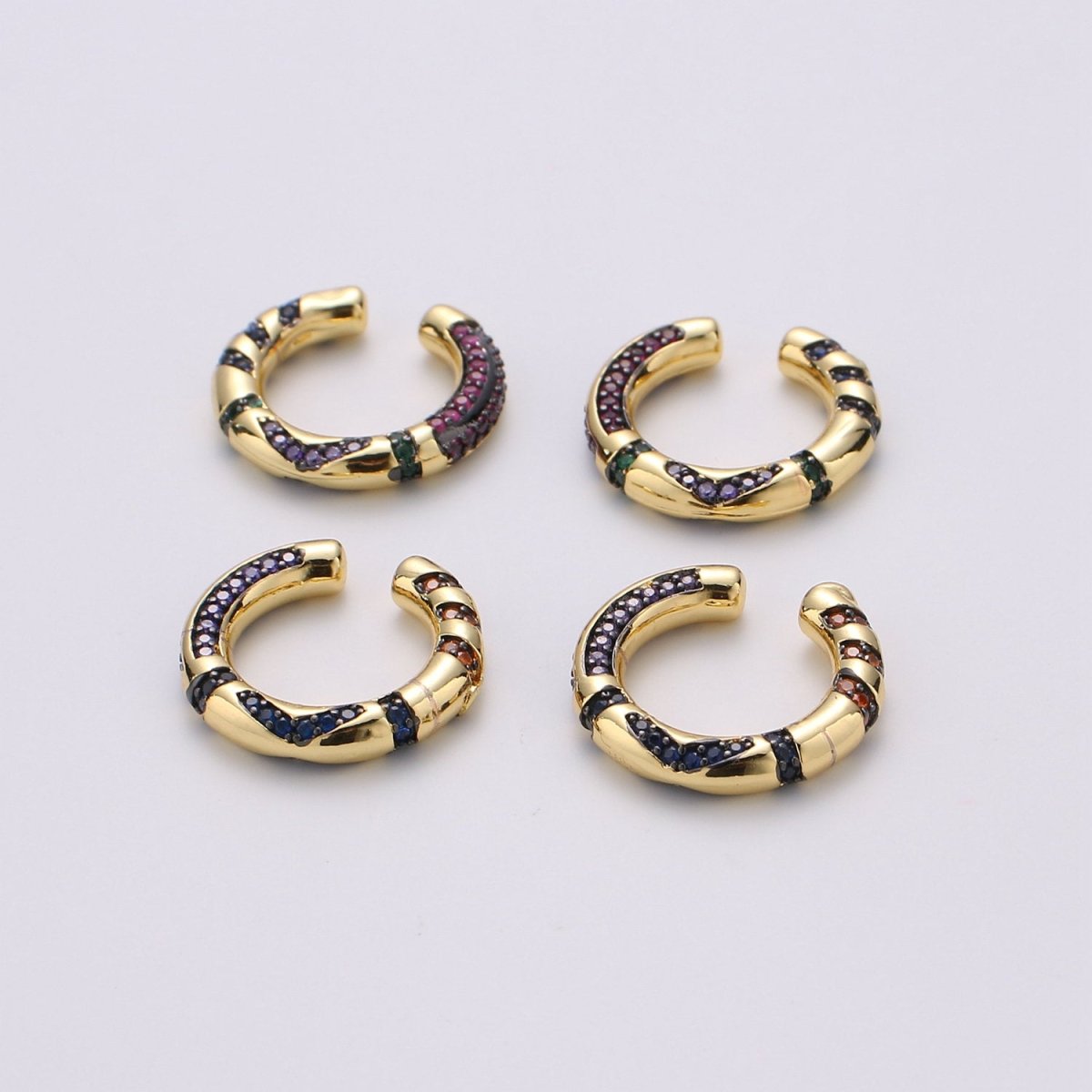 Rainbow CZ Ear Cuff, Ear Cuff No Piercing, Dainty Conch Earring , Non Pierced Ear Cuff, Gold Earcuff Conch Hoop K-596 K-597 - DLUXCA
