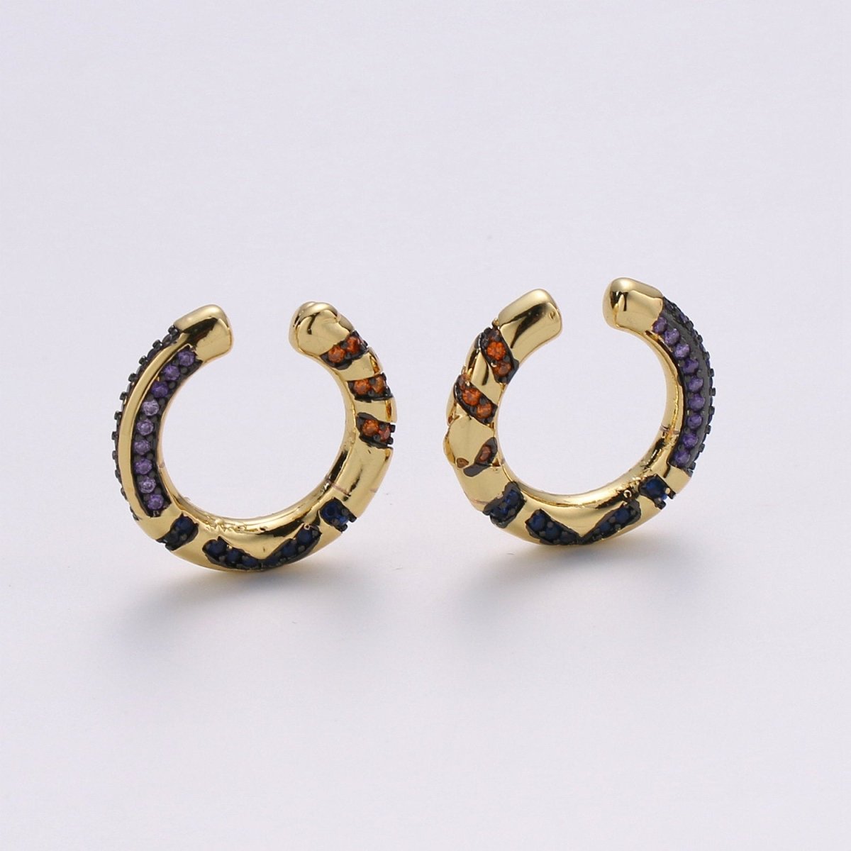 Rainbow CZ Ear Cuff, Ear Cuff No Piercing, Dainty Conch Earring , Non Pierced Ear Cuff, Gold Earcuff Conch Hoop K-596 K-597 - DLUXCA