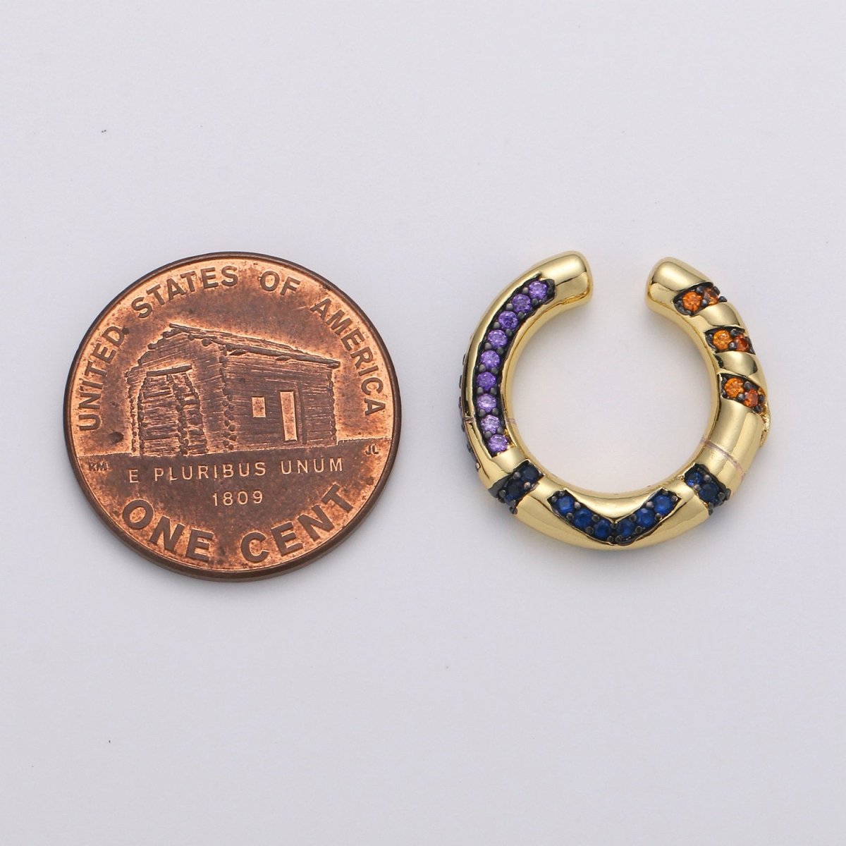 Rainbow CZ Ear Cuff, Ear Cuff No Piercing, Dainty Conch Earring , Non Pierced Ear Cuff, Gold Earcuff Conch Hoop K-596 K-597 - DLUXCA