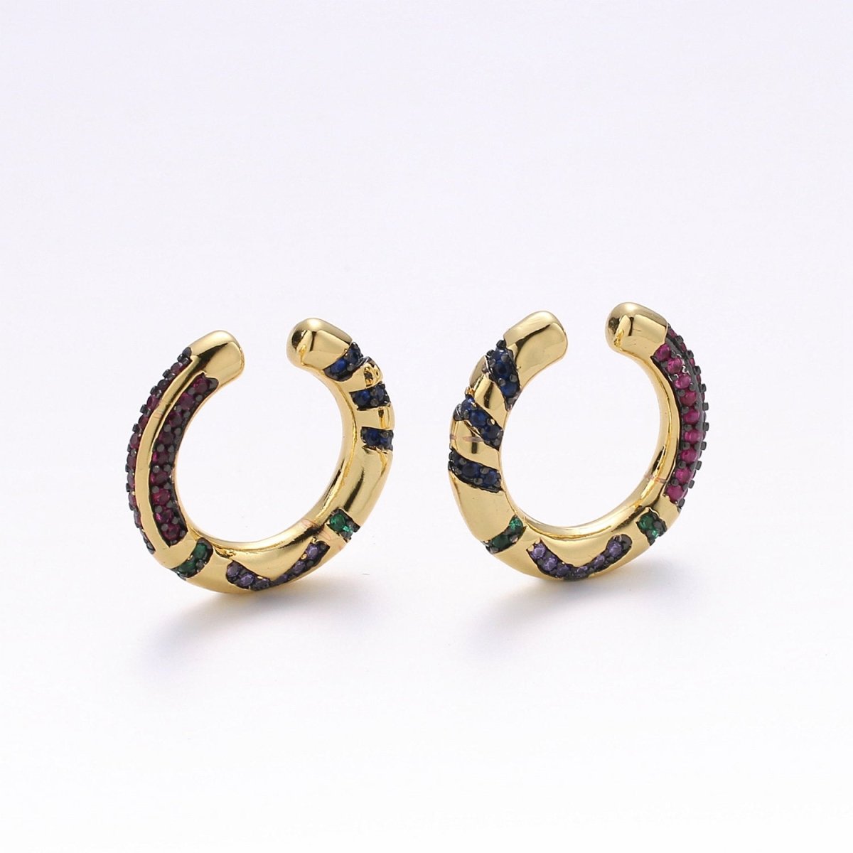 Rainbow CZ Ear Cuff, Ear Cuff No Piercing, Dainty Conch Earring , Non Pierced Ear Cuff, Gold Earcuff Conch Hoop K-596 K-597 - DLUXCA