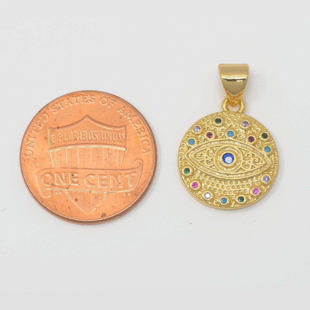 Rainbow Evil Eye Gold Filled Circle Protection Amulet Pendants J-896 - DLUXCA
