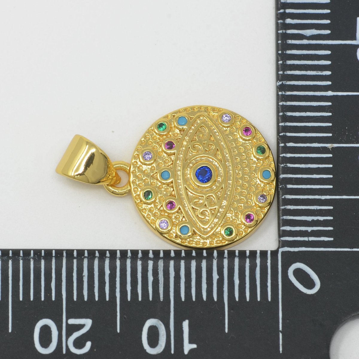 Rainbow Evil Eye Gold Filled Circle Protection Amulet Pendants J-896 - DLUXCA