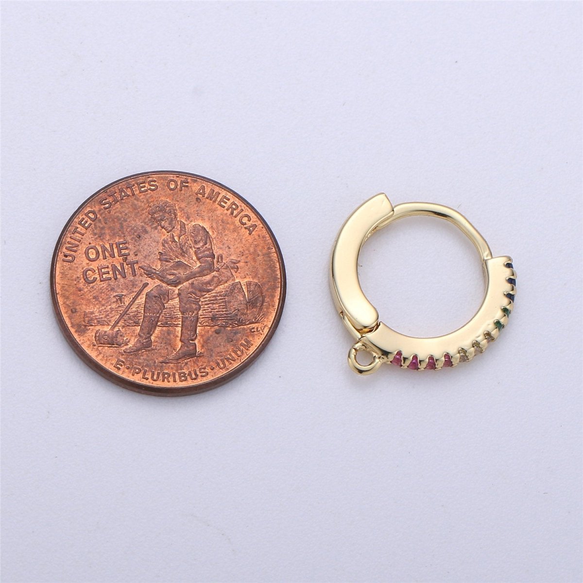 Rainbow Gold Filled Tiny hoop earrings, Multi Color Cubic small hoops, Tiny hoops, Dainty hoops, Minimalist Huggie earrings with open link K-321 K-709 - DLUXCA