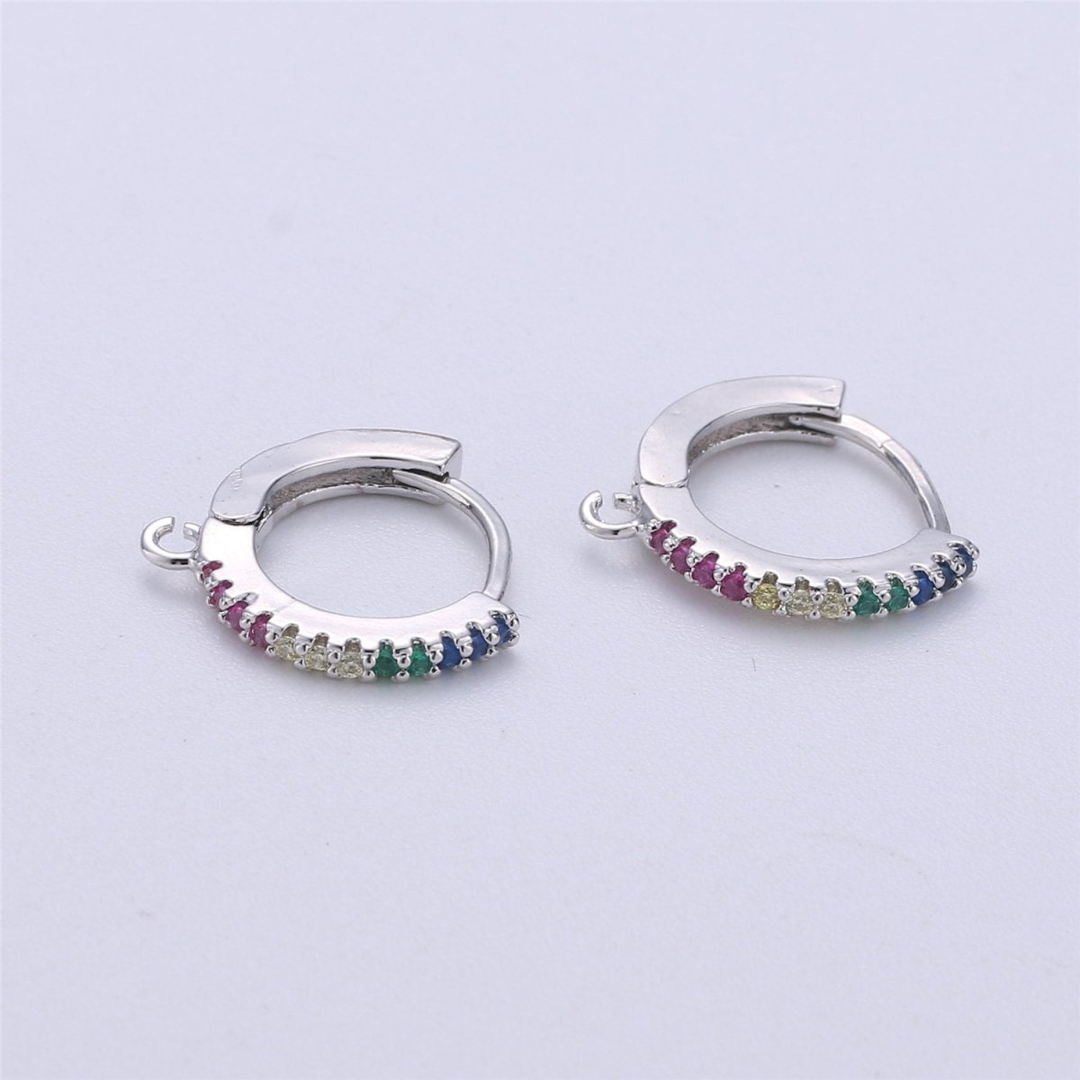 Rainbow Gold Filled Tiny hoop earrings, Multi Color Cubic small hoops, Tiny hoops, Dainty hoops, Minimalist Huggie earrings with open link K-321 K-709 - DLUXCA