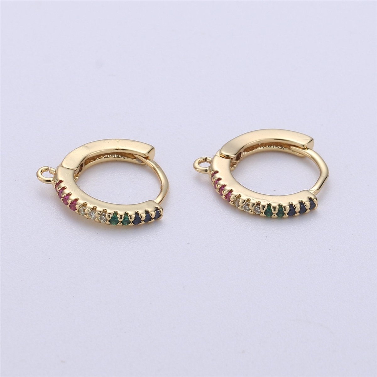 Rainbow Gold Filled Tiny hoop earrings, Multi Color Cubic small hoops, Tiny hoops, Dainty hoops, Minimalist Huggie earrings with open link K-321 K-709 - DLUXCA