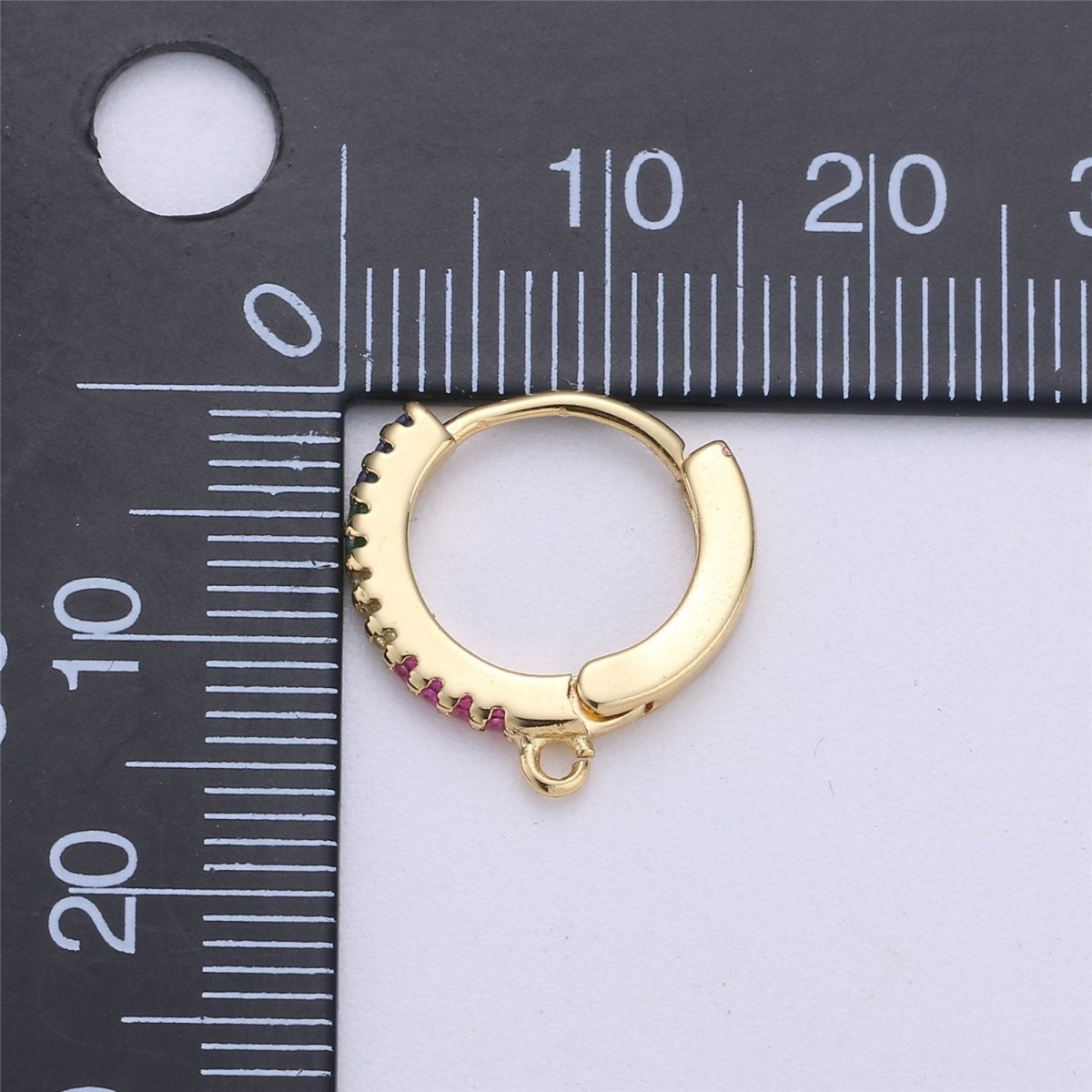 Rainbow Gold Filled Tiny hoop earrings, Multi Color Cubic small hoops, Tiny hoops, Dainty hoops, Minimalist Huggie earrings with open link K-321 K-709 - DLUXCA