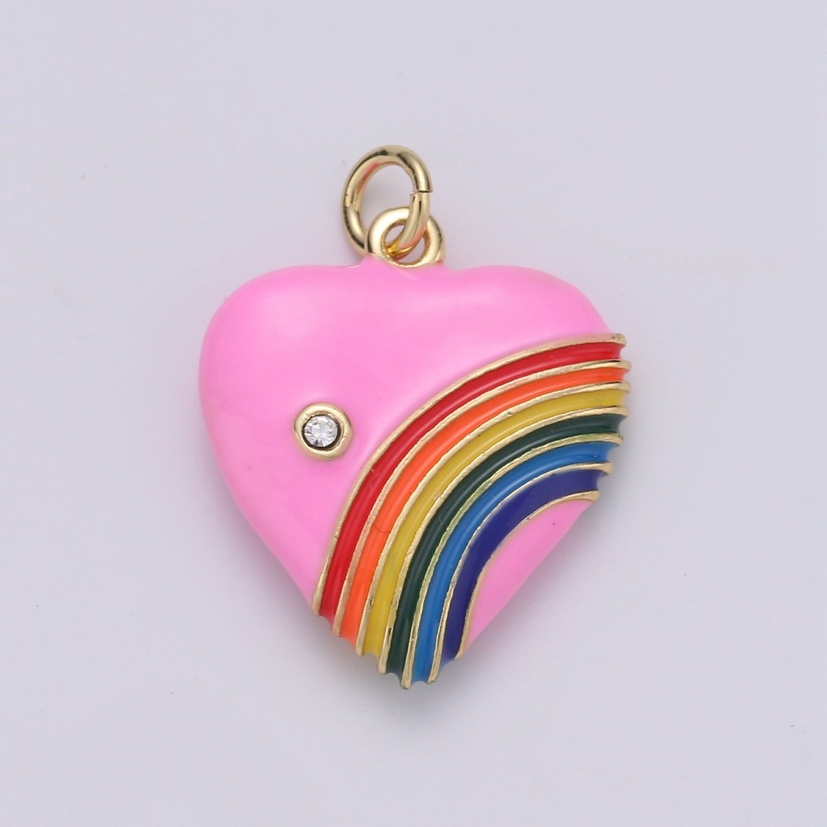 Rainbow Heart Charms, Enamel with Cubic Zirconia Crystal, Retro 1980's Style Charm Vintage Heart Pendant Red, Pink, Turquoise, Purple, Red C-805~C-812 - DLUXCA