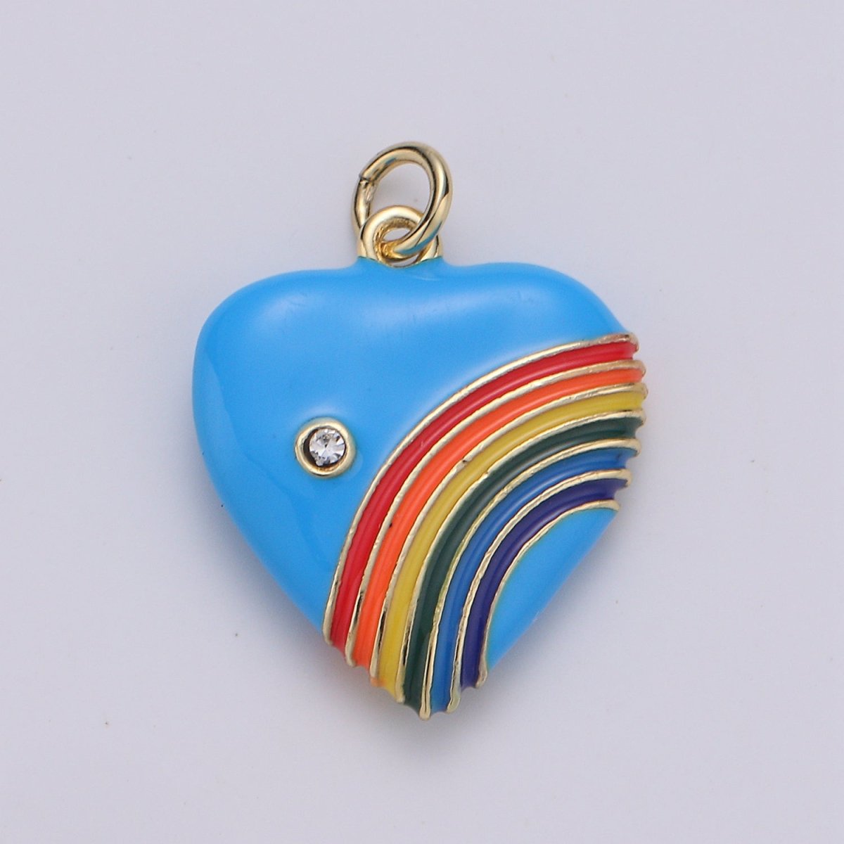 Rainbow Heart Charms, Enamel with Cubic Zirconia Crystal, Retro 1980's Style Charm Vintage Heart Pendant Red, Pink, Turquoise, Purple, Red C-805~C-812 - DLUXCA