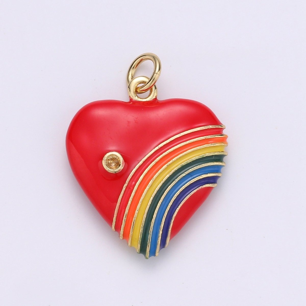 Rainbow Heart Charms, Enamel with Cubic Zirconia Crystal, Retro 1980's Style Charm Vintage Heart Pendant Red, Pink, Turquoise, Purple, Red C-805~C-812 - DLUXCA