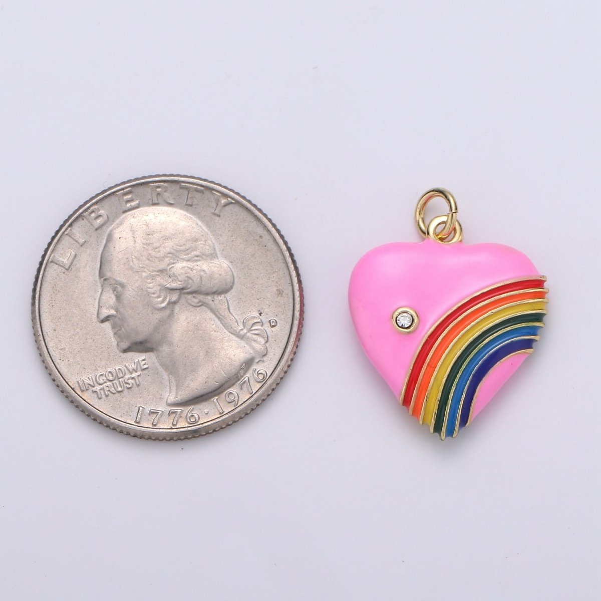 Rainbow Heart Charms, Enamel with Cubic Zirconia Crystal, Retro 1980's Style Charm Vintage Heart Pendant Red, Pink, Turquoise, Purple, Red C-805~C-812 - DLUXCA