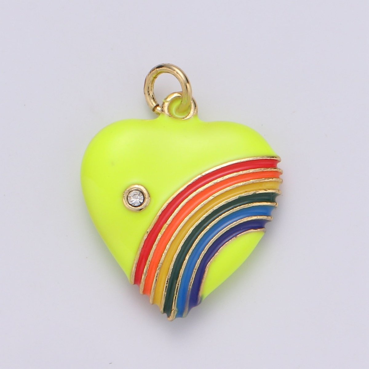 Rainbow Heart Charms, Enamel with Cubic Zirconia Crystal, Retro 1980's Style Charm Vintage Heart Pendant Red, Pink, Turquoise, Purple, Red C-805~C-812 - DLUXCA