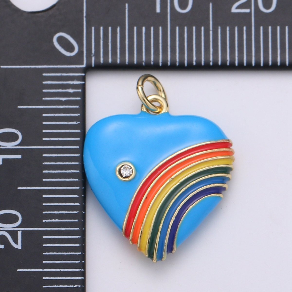 Rainbow Heart Charms, Enamel with Cubic Zirconia Crystal, Retro 1980's Style Charm Vintage Heart Pendant Red, Pink, Turquoise, Purple, Red C-805~C-812 - DLUXCA